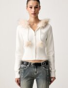 Juicy Couture pulover cu fermoar pentru femei cu vâscoză KNIT JUICY DIAMANTE WITH FUR TRIM