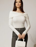  Bluza alba din bumbac cu decolteu barcuta si brosa