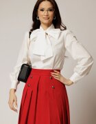  Bluza alba din poplin cu esarfa tip funda la gat