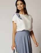  Bluza alba din rayon cu funda bleu cu buline