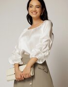  Bluza alba din satin cu maneci bufante si decolteu rotund