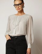  Bluza alba din voal cu buline si funda cu volanas la decolteu