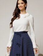  Bluza alba din voal plin cu detaliu floral la guler si gulerul incretit