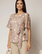  Bluza bej din viscoza cu buline galbene