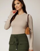  Bluza bej din viscoza cu maneci lungi si decolteu rotund