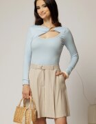  Bluza bleu casual cu decolteu decupat si accesoriu