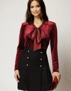  Bluza bordo din catifea cu guler esarfa