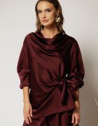  Bluza bordo din satin cu croi lejer si nod in talie