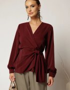  Bluza bordo eleganta cu decolteu petrecut si nod in talie