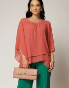  Bluza caramizie din voal cu volane suprapuse