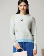  Bluza casual din tricot gri cu cirese crosetate
