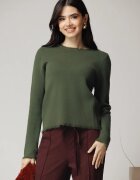  Bluza casual din tricot kaki cu franjuri