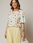  Bluza casual din viscoza alba cu buline colorate si croi lejer