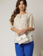  Bluza casual din viscoza ivoar cu picatele colorate si croi lejer