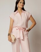  Bluza casual roz din rayon cu croi lejer si decolteu