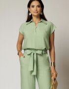  Bluza casual verde fistic din rayon cu croi lejer si decolteu