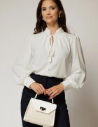  Bluza dama alba cu maneci lungi si snur la decolteu