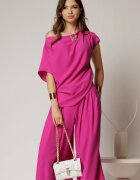  Bluza dama fucsia cu croi lejer si brosa fixa la decolteu