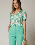  Bluza dama verde cu imprimeu lalele si maneci scurte