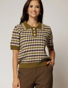  Bluza din tricot cu romburi kaki cu maneca scurta si guler