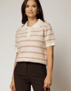 Bluza din tricot cu romburi roz cu maneca scurta si guler