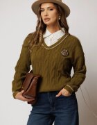  Bluza din tricot kaki cu emblema si guler tip camasa