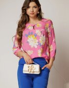  Bluza din viscoza cu imprimeu roz si galben