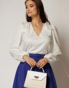  Bluza DY Fashion alba cu funde pe umeri si decolteu in V