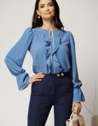  Bluza DY Fashion albastra cu volanase si perle elegante din voal plin