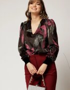  Bluza DY Fashion din catifea cu imprimeu mov si decolteu in V