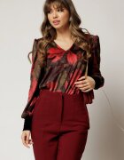  Bluza DY Fashion din catifea cu imprimeu rosu si decolteu in V
