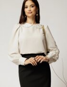  Bluza DY Fashion eleganta din triplu voal ivory cu detalii perlate la guler