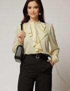  Bluza DY Fashion galbena cu volanas maxi la decolteu din voal plin