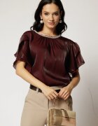  Bluza DY Fashion grena din voal peliculizat cu maneci suprapuse