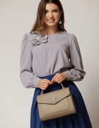  Bluza DY Fashion gri cu maneci bufante si floare cu perla la bust