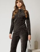  Bluza DY Fashion gri din catifea velurata cu nasturi la bust