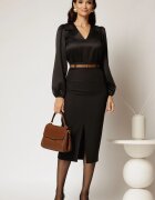  Bluza DY Fashion neagra cu funde pe umeri si decolteu in V