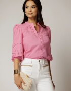 Bluza DY Fashion roz din bumbac cu manecile scurte bufante