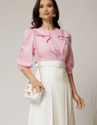 Bluza DY Fashion roz din poplin cu guler amplu