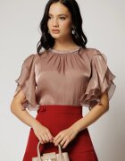  Bluza DY Fashion roz din voal peliculizat cu maneci suprapuse
