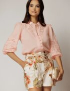  Bluza DY Fashion roz somon din bumbac cu manecile scurte bufante