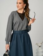 Bluza DY Fashion smart-casual din jerse gri cu insertie din dantela