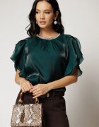  Bluza DY Fashion turcoaz din voal peliculizat cu maneci suprapuse