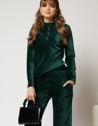  Bluza DY Fashion verde din catifea velurata cu nasturi la bust