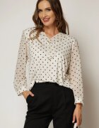  Bluza eleganta alba cu buline negre cu brosa la decolteu