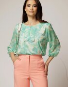  Bluza eleganta din viscoza cu imprimeu lila si roz si croi lejer