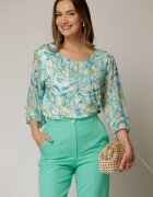  Bluza eleganta din viscoza cu imprimeu verde si turcoaz si croi lejer