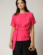  Bluza fucsia din viscoza cu nod in talie si croi lejer si maneci scurte