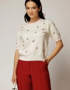  Bluza ivoar din tricot cu flori roz tricotate