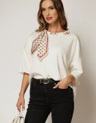  Bluza ivoire cu esarfa cu buline la decolteu si adaos de vascoza